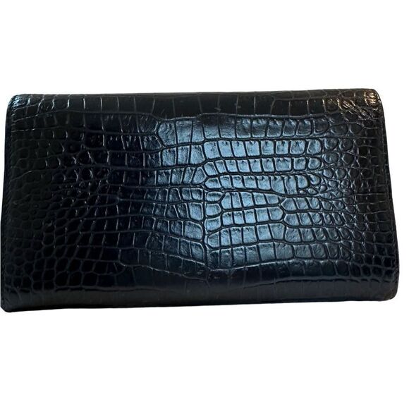 YSL dark navy crocodile embroidered leather long wallet - Picture 13 of 16